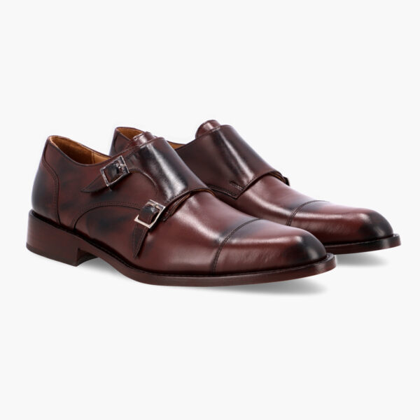 Zapatos de Cuero Legítimo | Para Hombre de Vestir | BERLIN - GUINDA | Double Monkstrap - DORIAN - Diagonal
