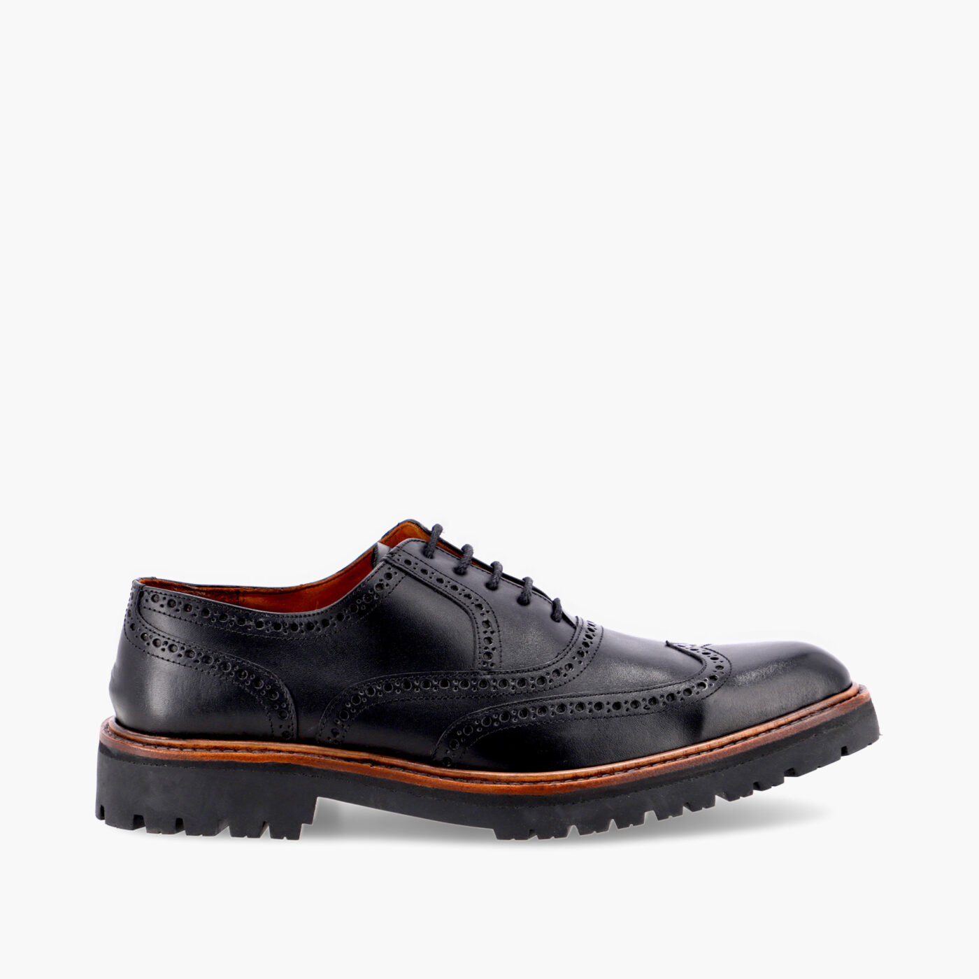 ZAPATOS de Cuero Legítimo | Para Hombre Urbanos | Oxford Brogue Wingtip | ROMA - Negro | DORIAN - Perfil