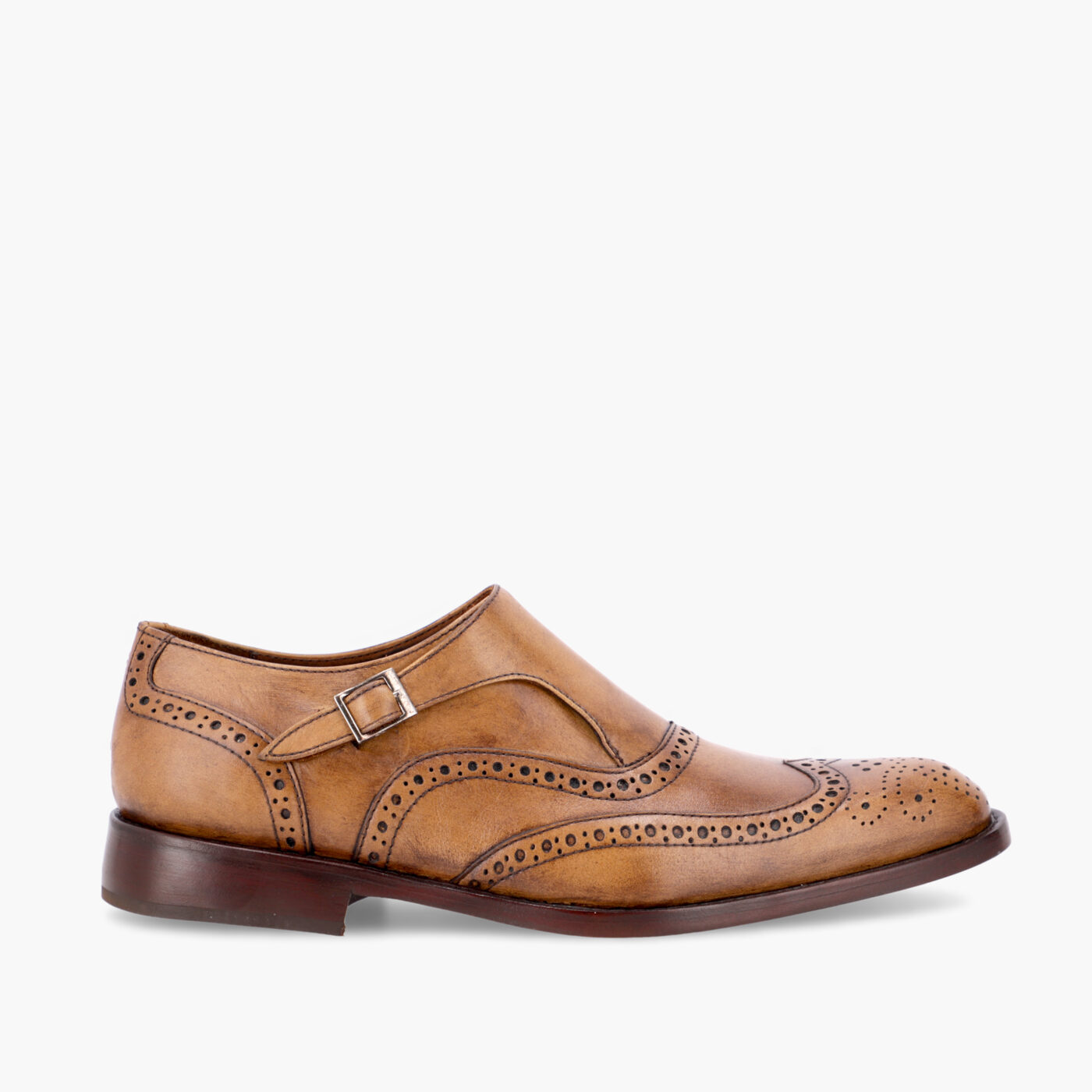 ZAPATOS de Cuero Legítimo | Para Hombre de Vestir | TORINO - Camel - Monkstrap - Full Brogue - Wingtip | DORIAN - Perfil